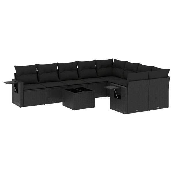 vidaXL Salon de jardin 10 Pièces avec coussins noir résine tressée