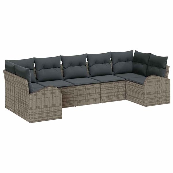 vidaXL Ensemble de canapé de jardin 7 Pièces Gris Poly rotin