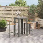 vidaXL Ensemble de bar jardin 3 Pièces gris poly rotin/bois massif acacia