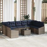 vidaXL Ensemble de canapé de jardin avec coussin 10 Pièces Gris et marine