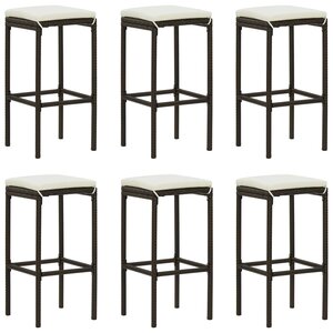 vidaXL Tabourets de bar avec coussins lot de 6 marron résine tressée
