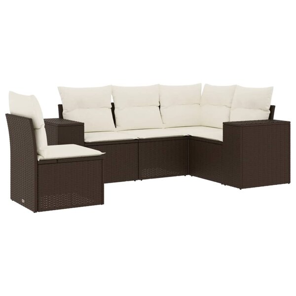 vidaXL Salon de jardin avec coussins 5 Pièces marron résine tressée