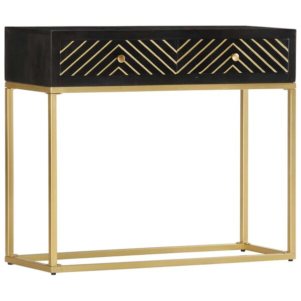vidaXL Table console Noir et doré 90x30x75 cm Bois de manguier massif