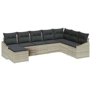 vidaXL Ensemble de canapé de jardin 8 Pièces Gris clair Poly rotin
