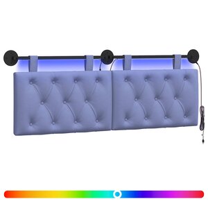vidaXL Tête de lit suspendue Avec lumière LED Bleu denim Tissu