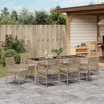 vidaXL Ensemble de salle à manger pour jardin 9 Pièces Beige Poly rotin