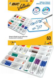 Class pack 60 Feutres tableau blanc effaçable 1741 Pointe Medium Couleurs Assorties VELLEDA
