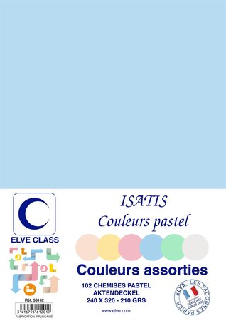 Paquet de 102 Chemises 210 g 240 x 320 mm ISATIS Coloris Pastel Assorties ELVE