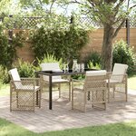 Ensemble de salle à manger de jardin 5 pièces avec coussins beige poly rattan