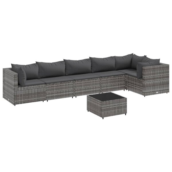vidaXL Salon de jardin 7 Pièces avec coussins Gris Résine tressée
