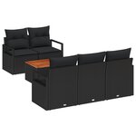 vidaXL Ensemble de Canapés de Jardin de 6 Pièces avec Coussins Noir Poly Rattan Acacia