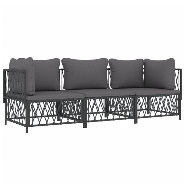 Salon de jardin meuble d'extérieur ensemble de mobilier avec coussins 3 pièces anthracite acier 02_0018289