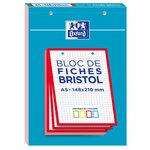 Bloc de 30 Fiches Bristol Perforées 2.0 A5 Q5/5 Bordures couleurs aléatoires OXFORD