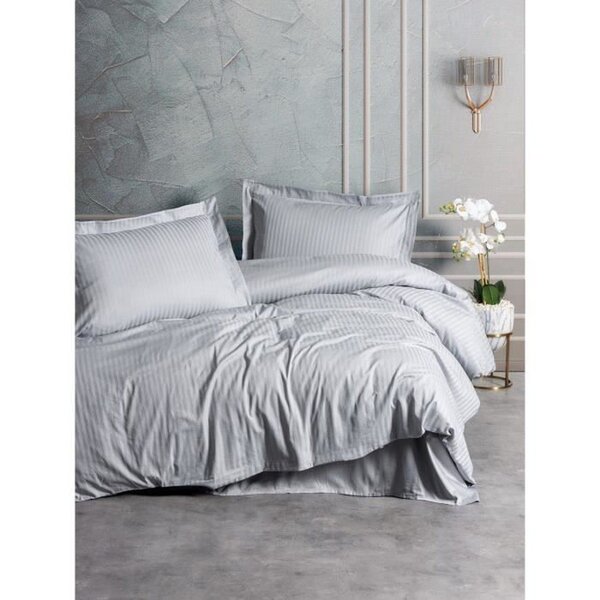 Parure de lit - housse de couette 220 x 240 + 2 taies d'oreiller 60 x 60 - Satiné coton - Gris