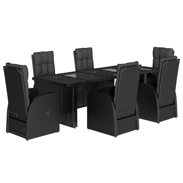 vidaXL Ensemble à manger de jardin coussins 7 Pièces noir résine tressée