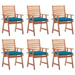 vidaXL Chaises à manger d'extérieur lot de 6 et coussins Acacia massif