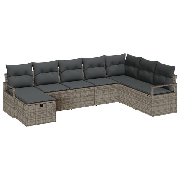 vidaXL Ensemble de canapé de jardin 8 pièces avec des coussins gris en poly-rattan.
