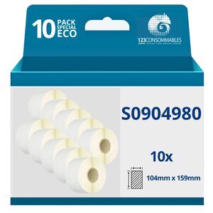 123CONSOMMABLES - Pack de 10 Rouleaux étiquettes compatibles avec DYMO LABELWRITER 4XL (S0904980) - 104 mm x 159 mm