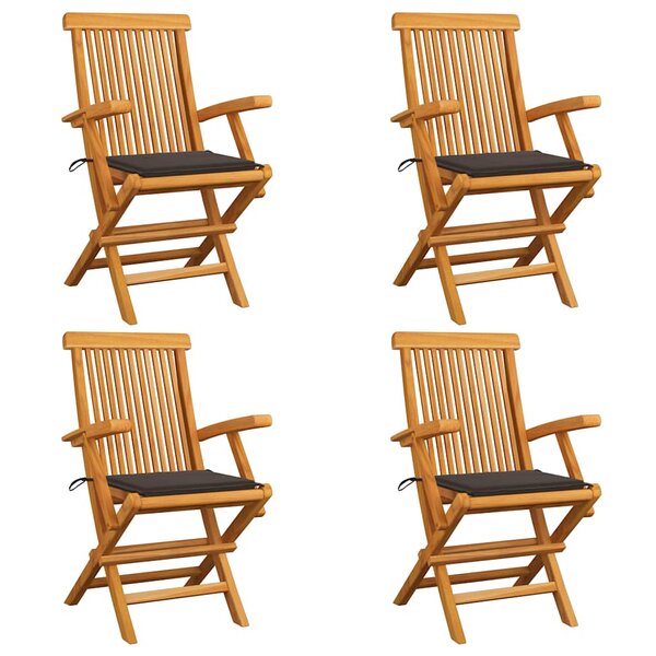 vidaXL Chaises de jardin et coussins taupe lot de 4 Bois teck massif