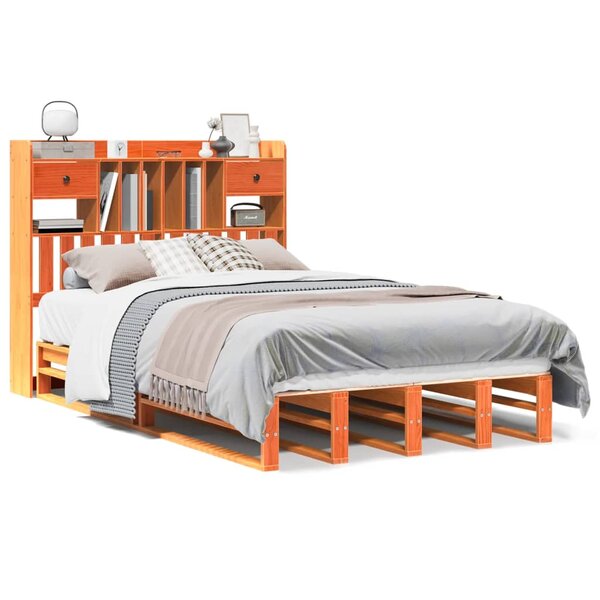 vidaXL Lit bibliothèque sans matelas cire marron 135x190 cm pin massif