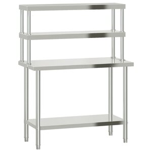 vidaXL Table de travail de cuisine avec étagère 110x55x150 cm inox