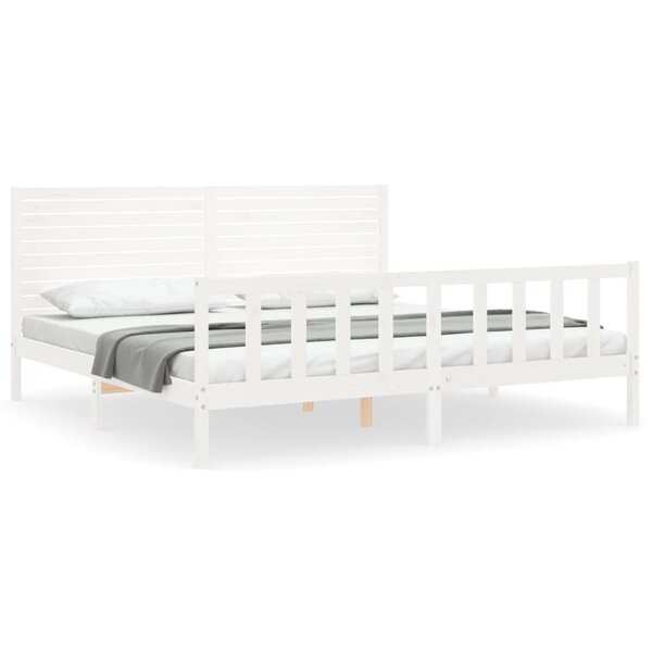 vidaXL Cadre de lit avec tête de lit blanc Super King Size bois massif