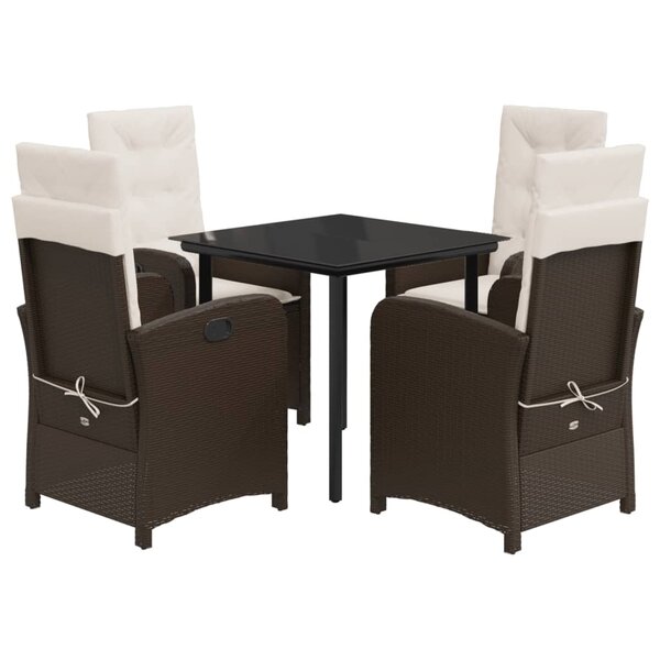 vidaXL Ensemble à manger de jardin 5 Pièces et coussins marron poly rotin