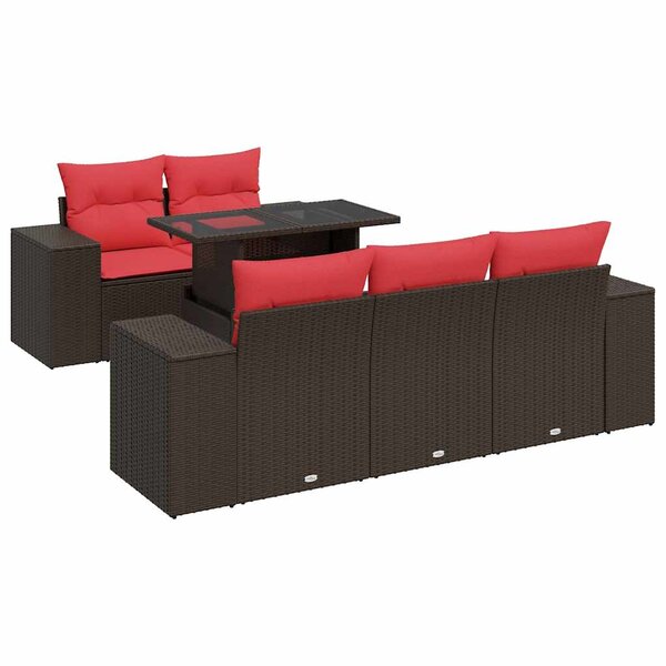 vidaXL Salon de jardin avec coussins 6Pièces marron résine tressée acacia