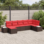 vidaXL Ensemble de canapé de jardin avec coussin 7 Pièces Marron et rouge