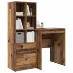 vidaXL Bureau avec tiroir avec étagère avec stockage 2 Pièces Bois ancien