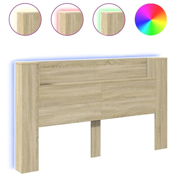 vidaXL Armoire tête de lit avec LED chêne sonoma 180x16 5x103 5 cm