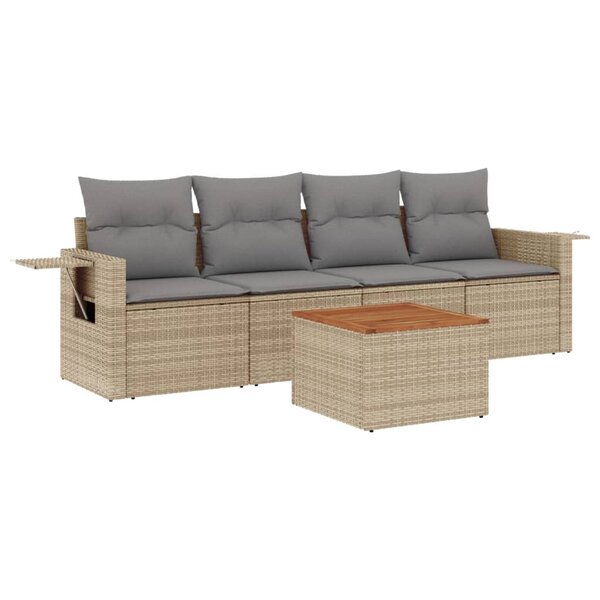 vidaXL Salon de jardin avec coussins 5 Pièces beige résine tressée