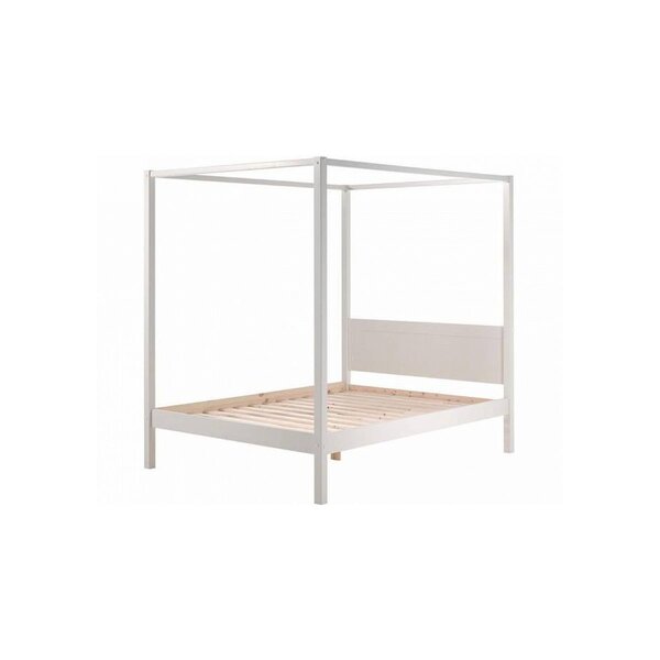PINO Lit a baldaquin avec sommier a lattes 140x200 cm Blanc