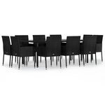 vidaXL Ensemble à manger de jardin 11 Pièces coussins noir résine tressée