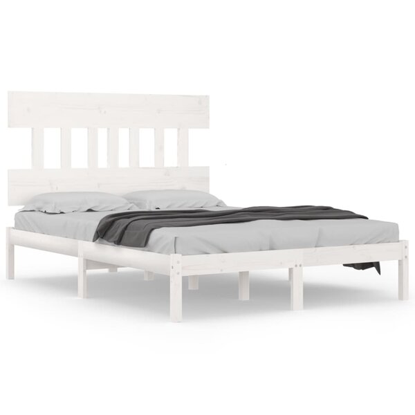 vidaXL Cadre de lit Blanc Bois massif 150x200 cm Très grand