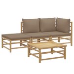 vidaXL Salon de jardin 4 Pièces avec coussins taupe bambou
