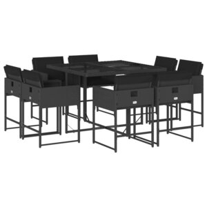 vidaXL Ensemble à manger de jardin 9Pièces coussins noir résine tressée