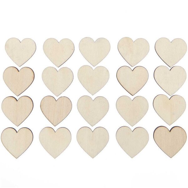 20 coeurs en bois naturel - petit 30 mm