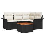 vidaXL Ensemble de canapé de jardin 5 pièces avec coussins noir poly rattan acacia