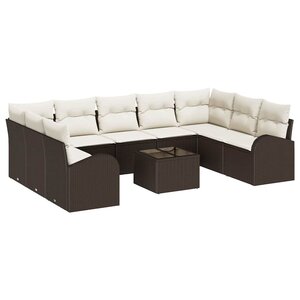 vidaXL Ensemble de canapé de jardin 10 Pièces Marron et blanc Poly rotin