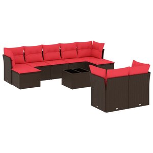 vidaXL Salon de jardin 10 Pièces avec coussins marron résine tressée