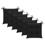 vidaXL Chaises de jardin et coussins noir lot de 6 Bois de teck massif