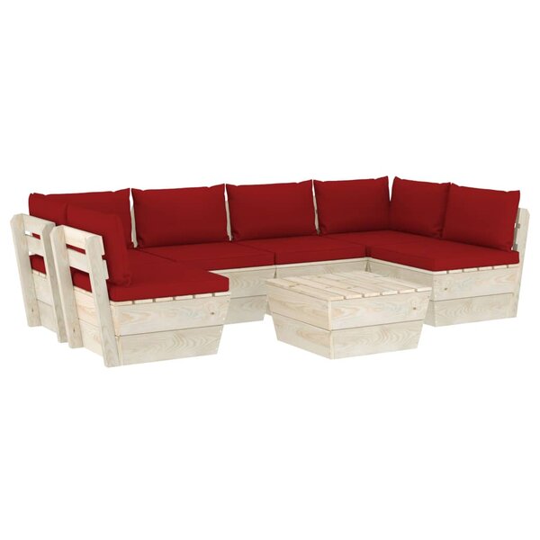 vidaXL Salon de jardin palette 7 Pièces avec coussins bois d'épicéa