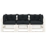 vidaXL Canapé palette 3 places de jardin et coussins anthracite Bois