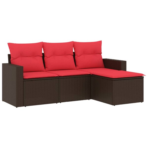 vidaXL Salon de jardin 4 Pièces avec coussins marron résine tressée