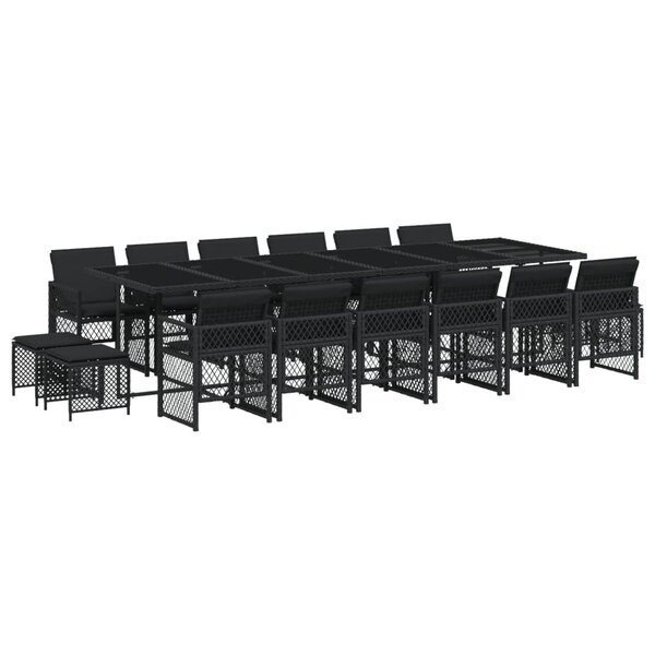 vidaXL Ensemble à manger de jardin 17 Pièces coussins noir résine tressée