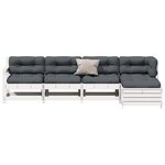 vidaXL Salon de jardin 5 Pièces avec coussins blanc bois massif de pin