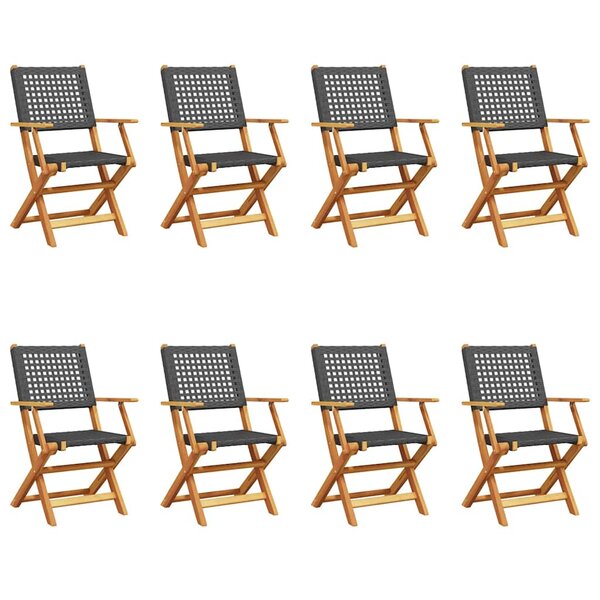 vidaXL Chaises de jardin pliantes lot de 8 noir poly rotin bois massif