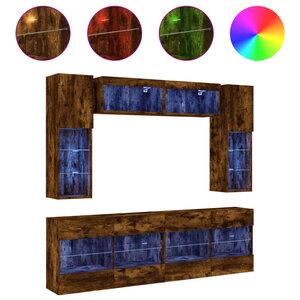 vidaXL Ensemble de meubles TV muraux 6Pièces et lumières LED chêne fumé