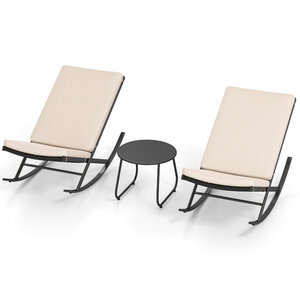 Lot de 3 ensemble bistrot à bascule 110 x 55 x 77 cm confortable et apaisant moderne en rotin PE noir et beige 20_0011742